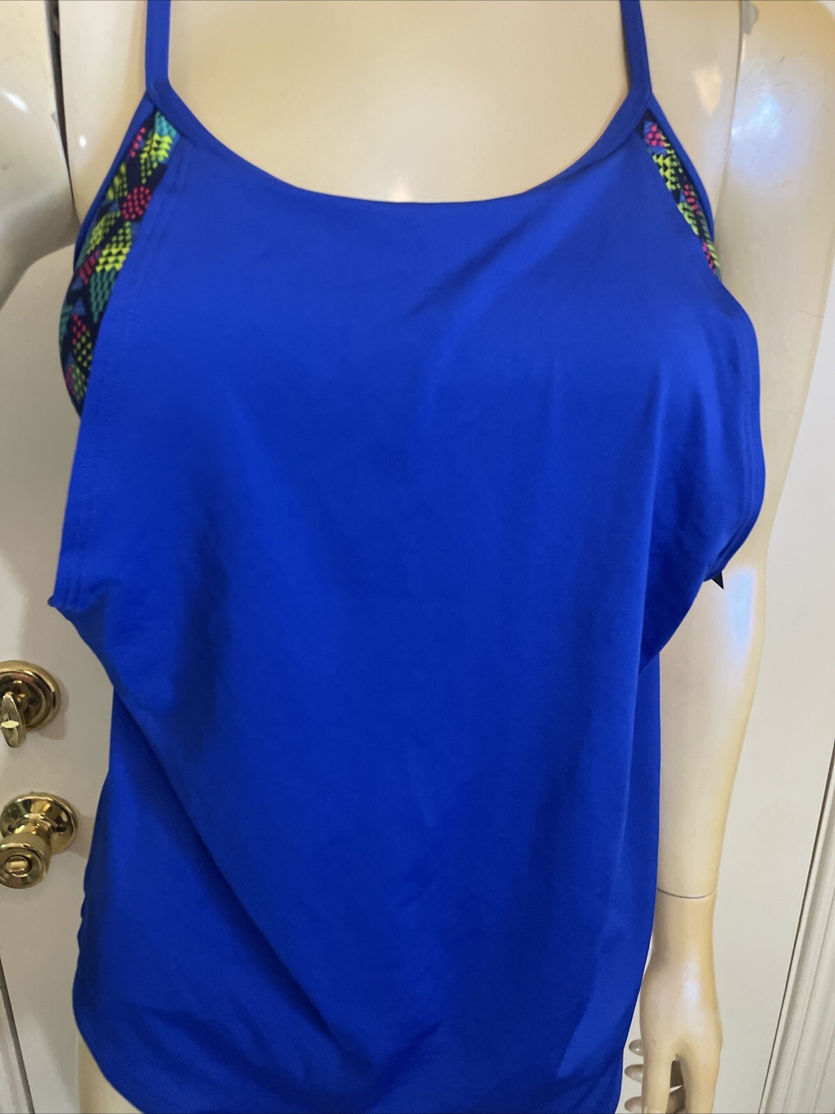 TYR Women’s Edessa Shea 2 in 1 Swim Tank – Sz.4/5 Sm. Blue Tank /multi Color Bra
