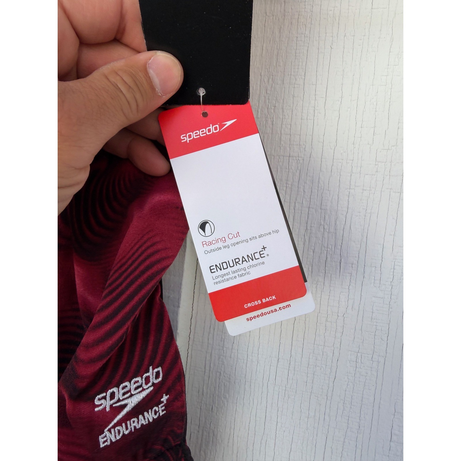 NWT Speedo Endurance+ One Piece Swimsuit Maroon Swirl Cross Back Racing Cut 24