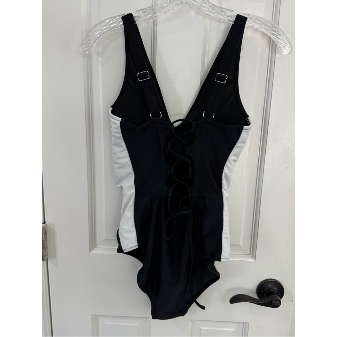 BMJL Viral TikTok Swimsuit Black White Slimming Lace Up M