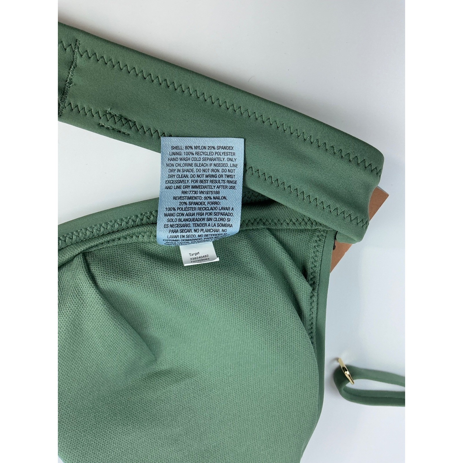 NWT Shade & Shore Olive Green Convertible Straps Bikini Top Sz SM Removable Pads