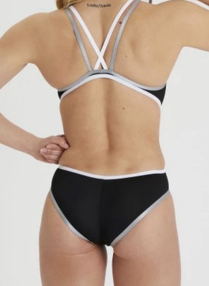 Arena Women’s One Double Cross Back One Piece Swimsuit – 30 – Black/Silver/White