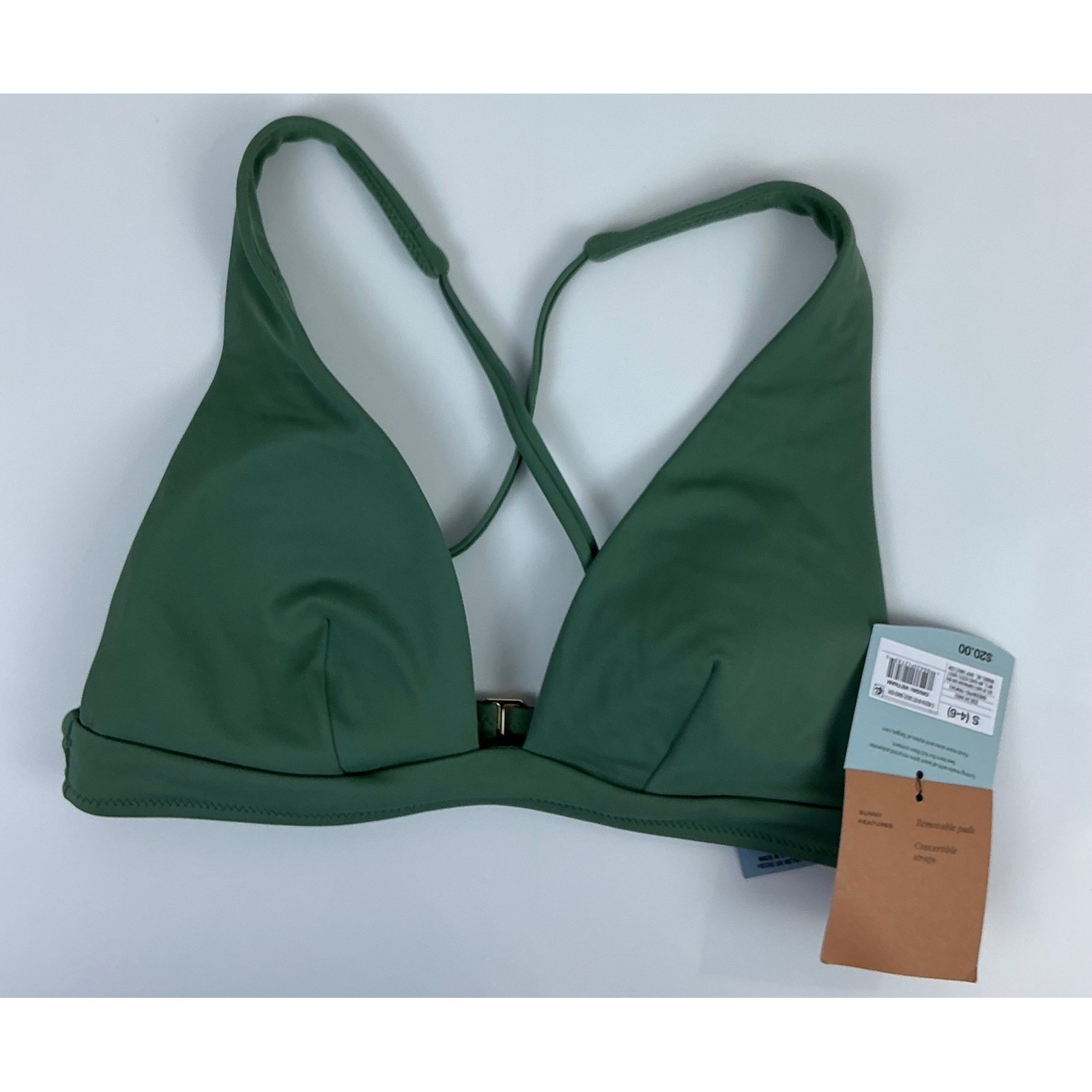 NWT Shade & Shore Olive Green Convertible Straps Bikini Top Sz SM Removable Pads