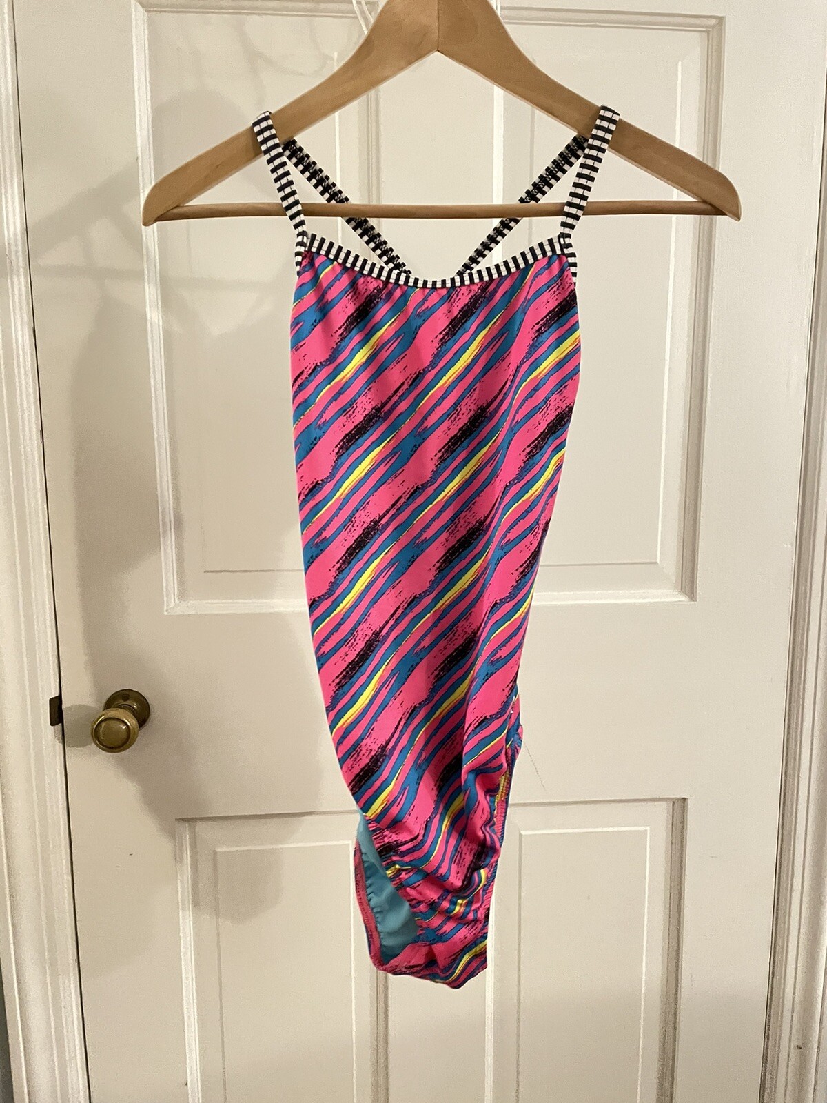 Dolphin Uglies Women’s Swimsuit Sz 30 Pink Blue yellow Practice suit