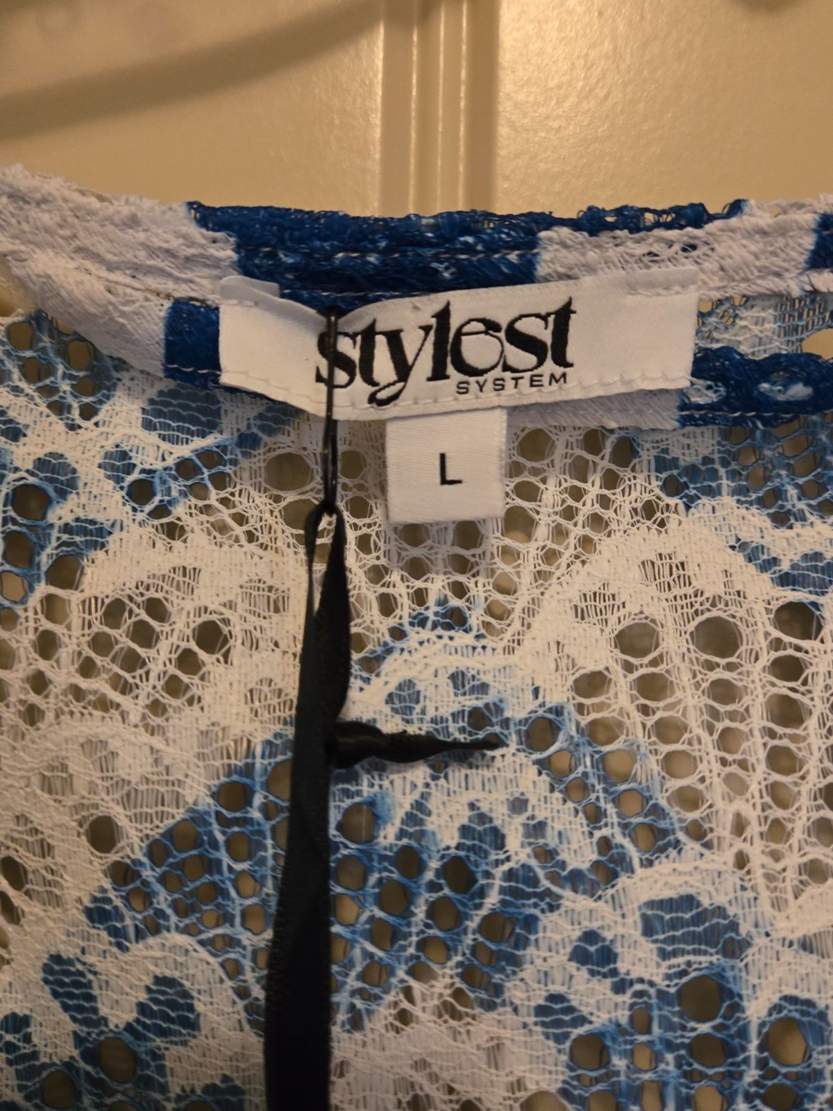 STYLEST AQUALACE Striped Chevron Puff Sleeve Belted Swim Cover-Up Wrap Lg NWT