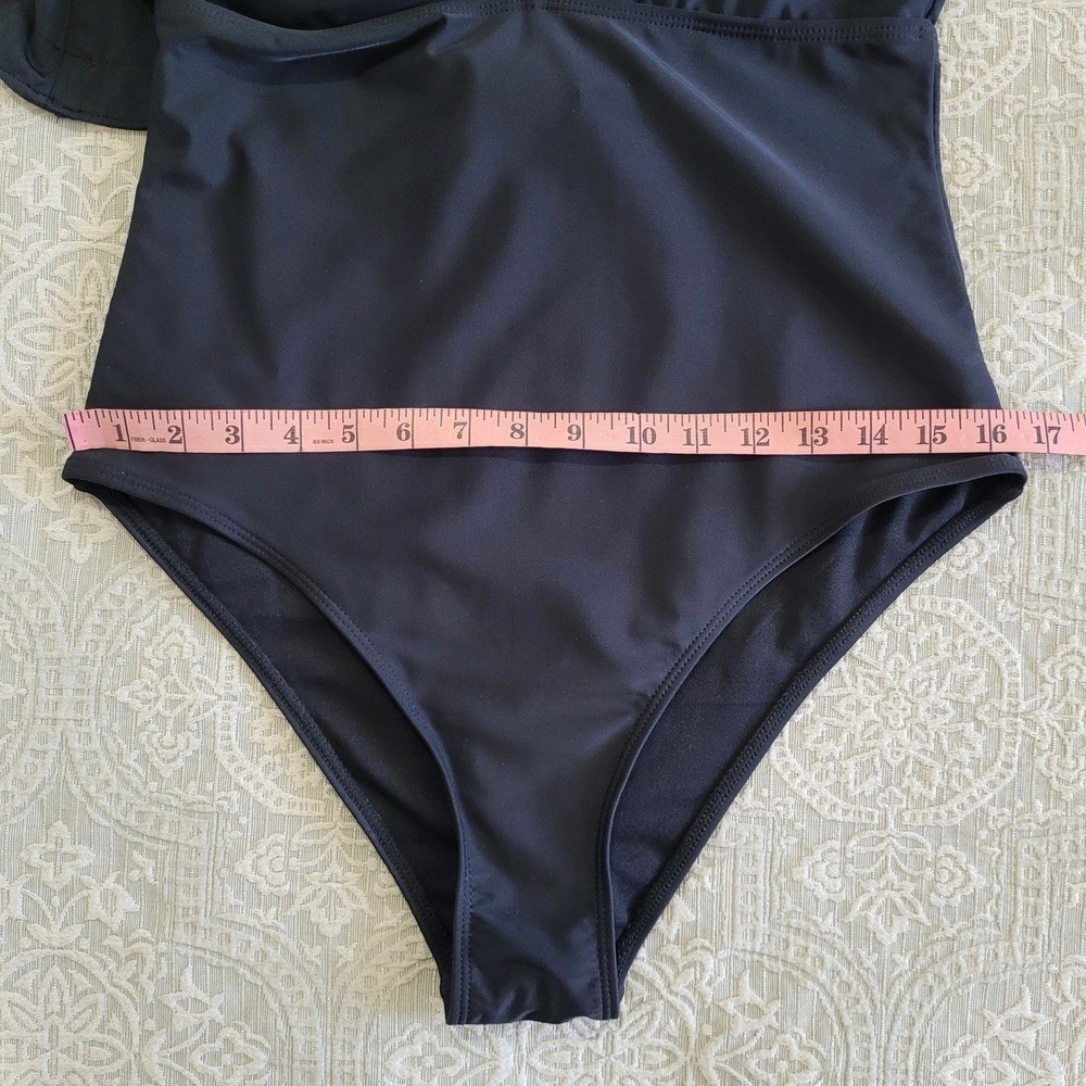 Sporlike Black One Shoulder Ruffle One Piece Swimsuit Gold V Detail Size L