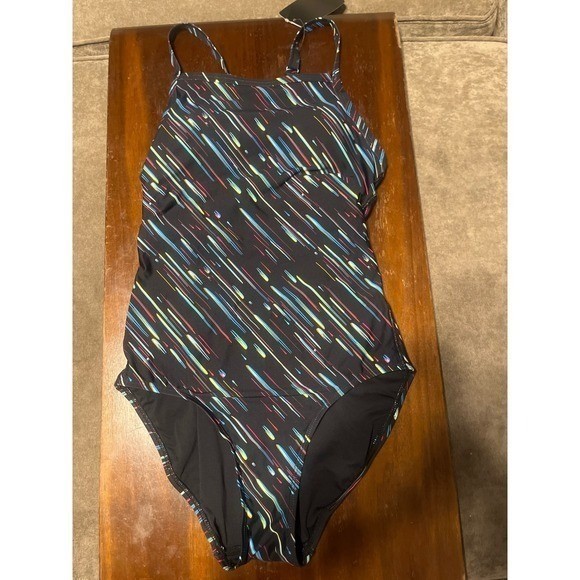 Syrokan Dreamy Streamer One Piece Swimsuit Multicolor Athletic Keyhole Back 36