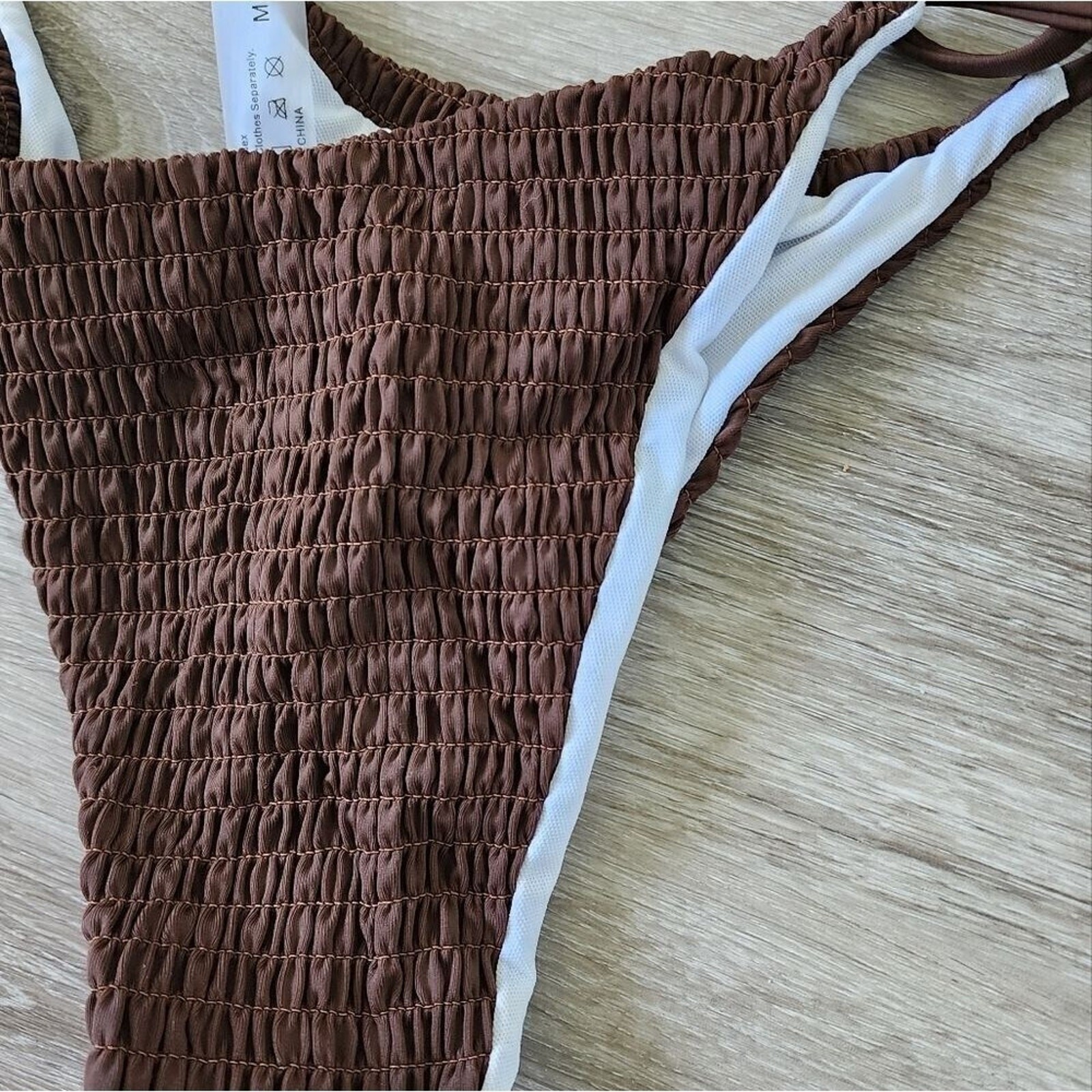 SweatyRocks Women’s 2 Piece brown Ribbed Tie Side Halter Bikini Swimsuit Medium