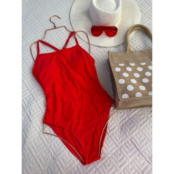 TEMPT ME Padded Bra Support V-Back One Piece Swimsuits For Women Red size M