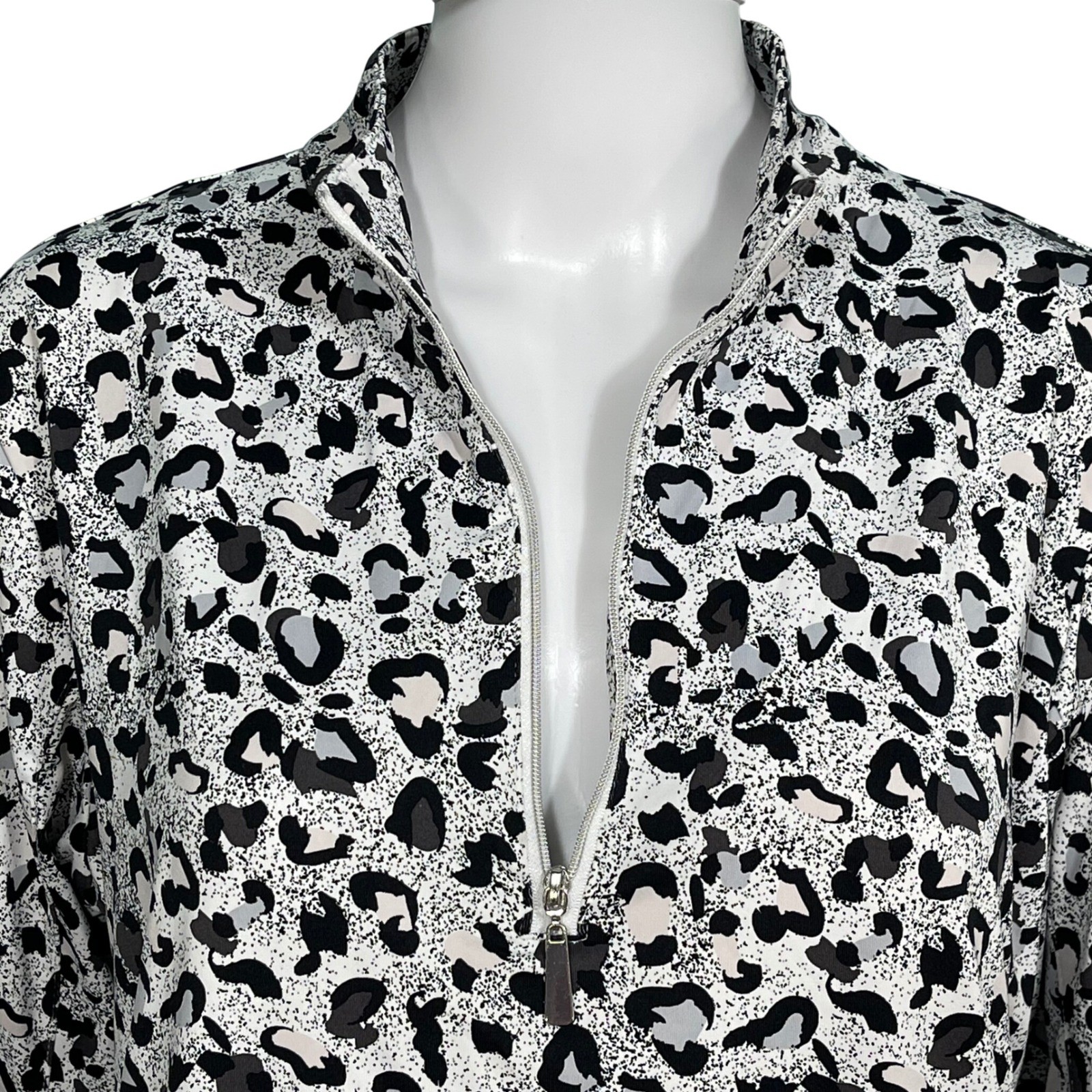 Anthony’s Resort Wear Leopard Print Quarter Zip Long Sleeve UPF 50 Women M