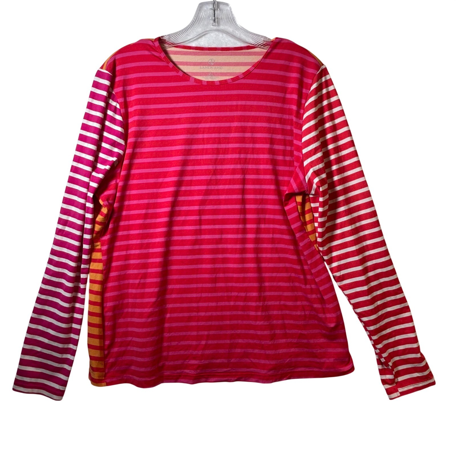Lands End Womens Large 14-16 Long Sleeve Swim Top Rash Guard Pink Red Orange