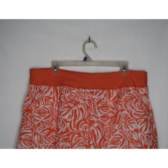 Lands’ End Sun Shade UPF 50 Orange Mini Tropic Leaves Swim Board Shorts 18W