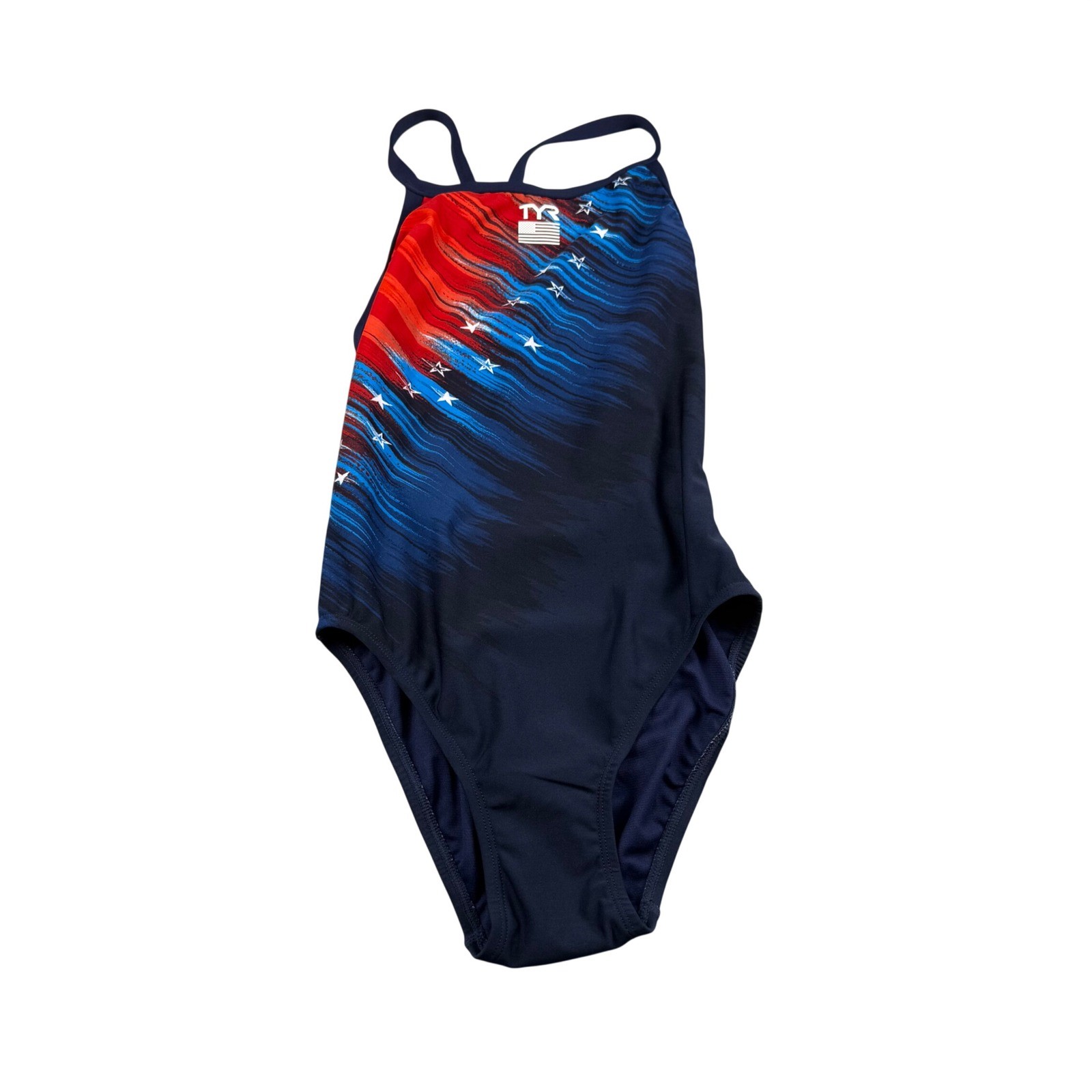 TYR Womens M 34 One Piece Swimsuit Navy Red White USA Durafast Elite NWT