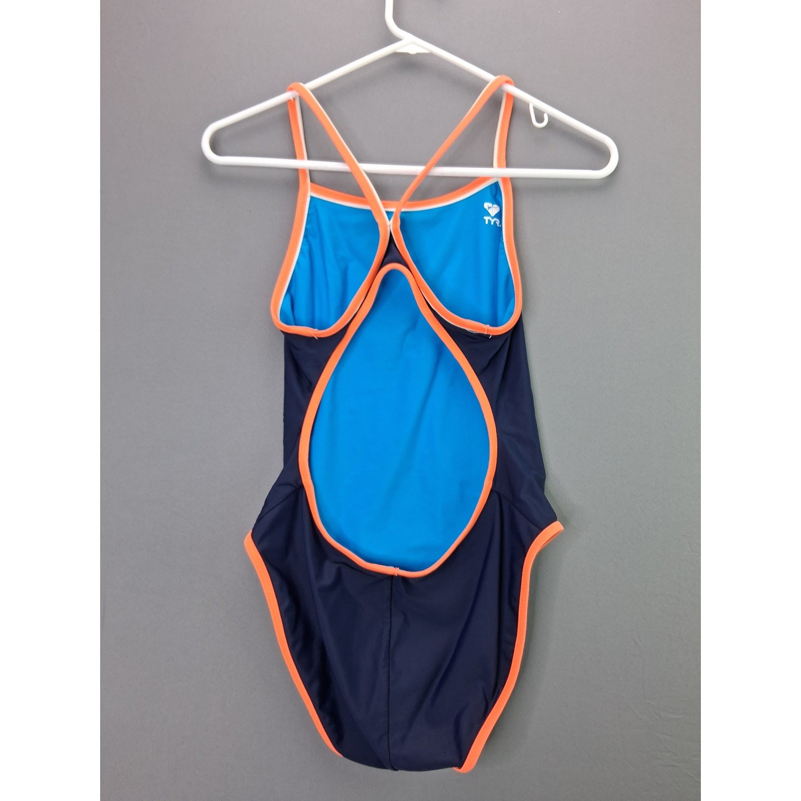 TYR One Piece Swimsuit Competitive Athletic Training Navy Orange Blue 24