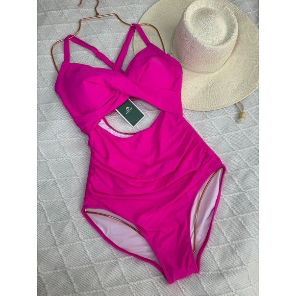 Eomenie Women’s One Piece Swimsuits Tummy Control Cutout High Waisted Pink M