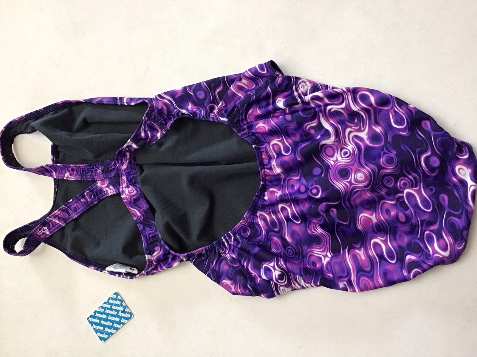 ISWIM Competitive Size 38 (22-40) Lycra 1 Pc Wide Strap Swimsuit Purple (C6-10)