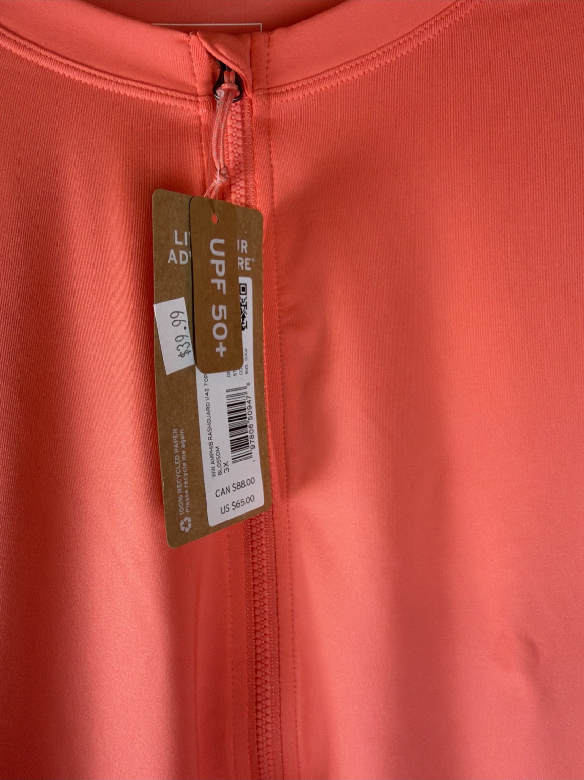 Eddie Bauer Long Sleeve Amphib Rashguard 1/4 Zip Top Orange Sz 3XL