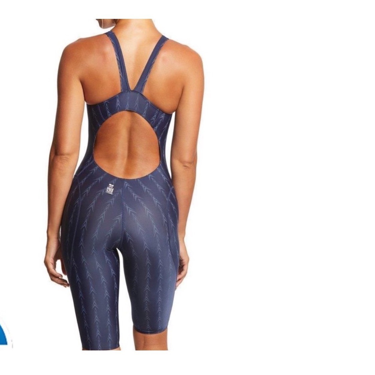 TYR Women Navy Blue Geometric Performance Kneeskin Swimsuit Size 36 CL001UF