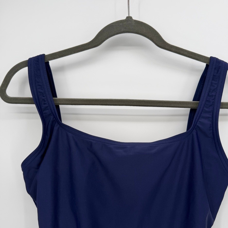 Speedo One Piece Sporty Swimsuit Navy Blue Scoop Neck Athletic Training 12