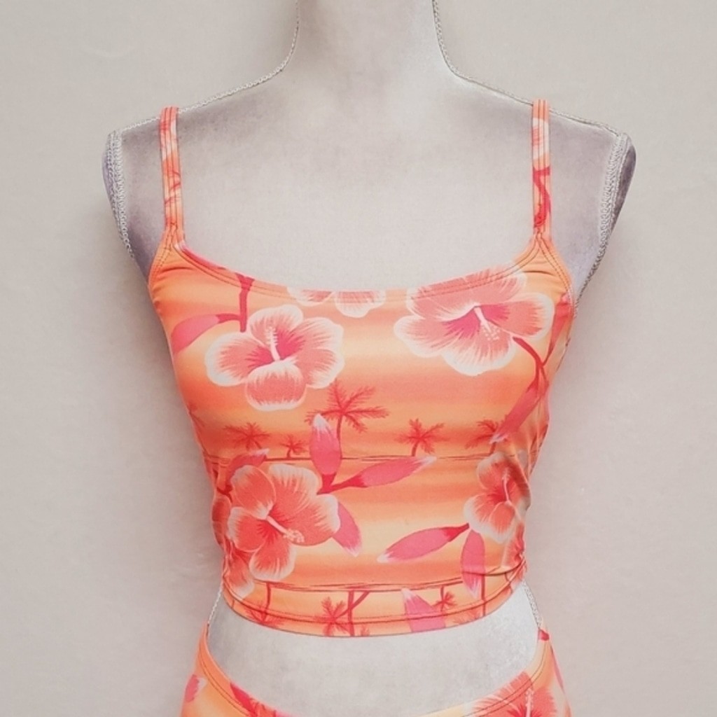 No Boundaries Vintage 90s Neon Orange Pink Tankini Boyshorts Two-Piece Bikini