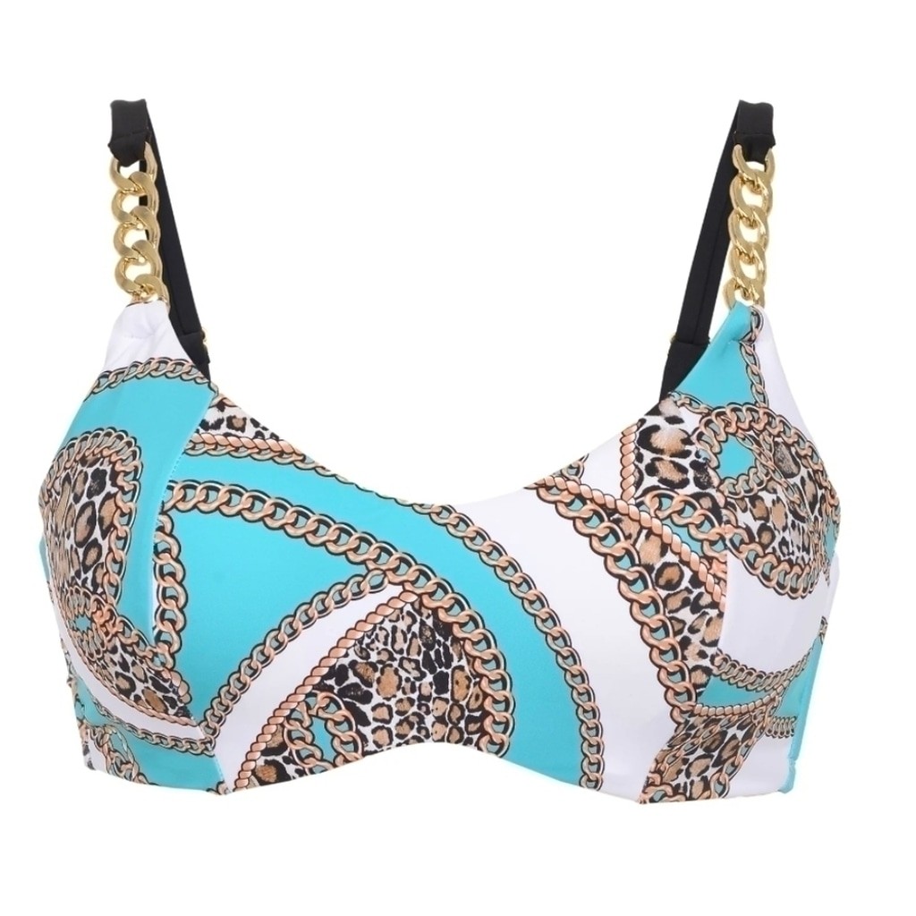 ASHLEY Graham Leopard and Chains Bikini Top 64-1955-0 New With Tags Size 12