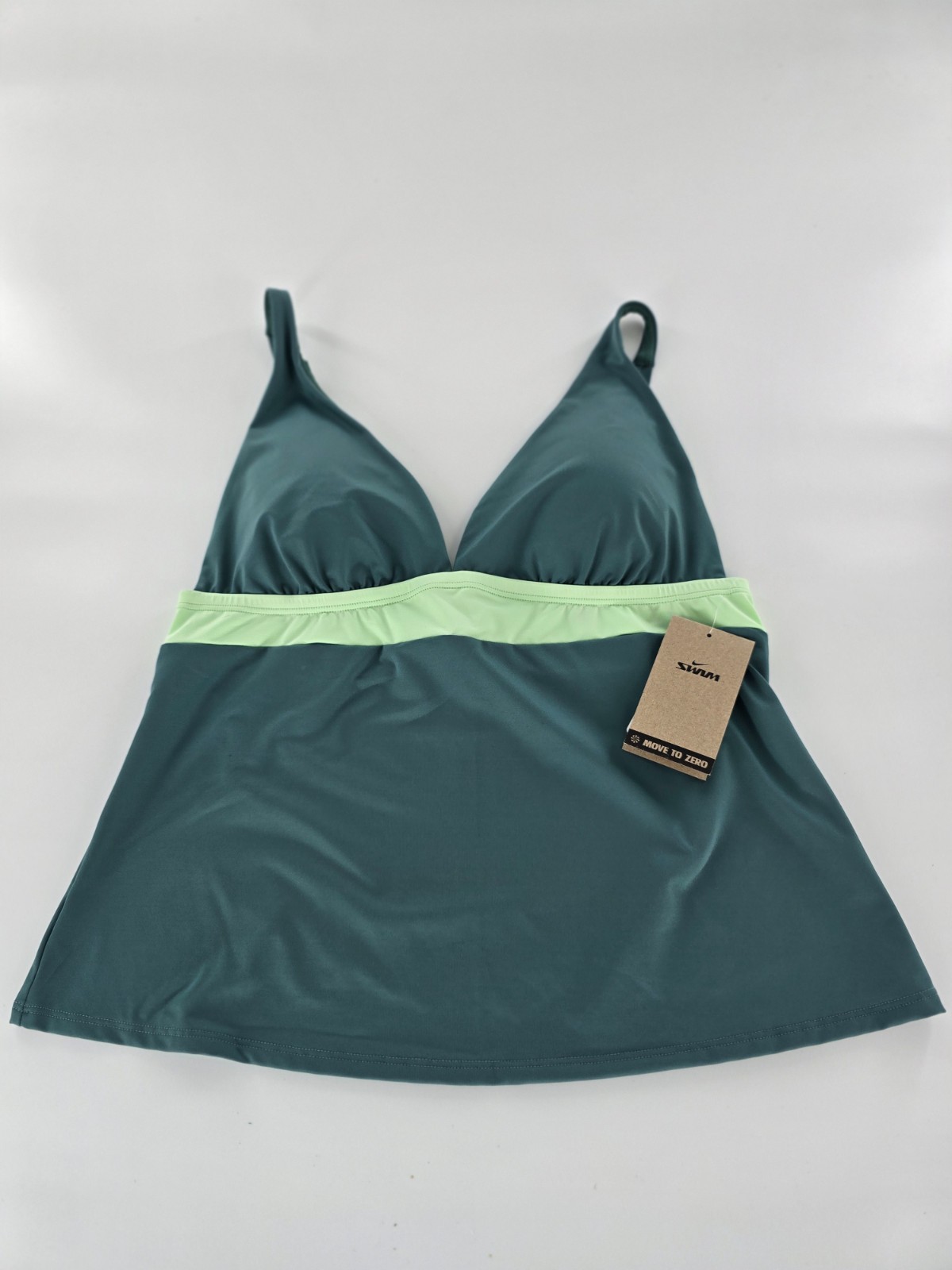 Nike Swim Tankini Top Adjustable Straps Green Colorblock Athletic Swimsuit SZ M