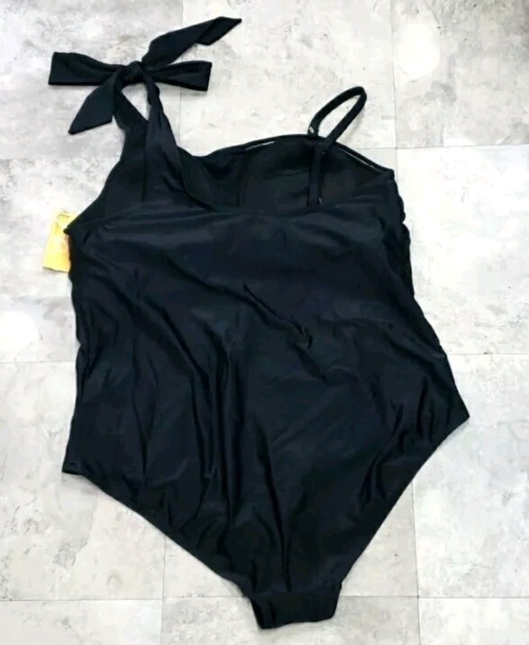 Women Swimwear One Piece Swimsuit Bow-Tie Black Size 24W NWT