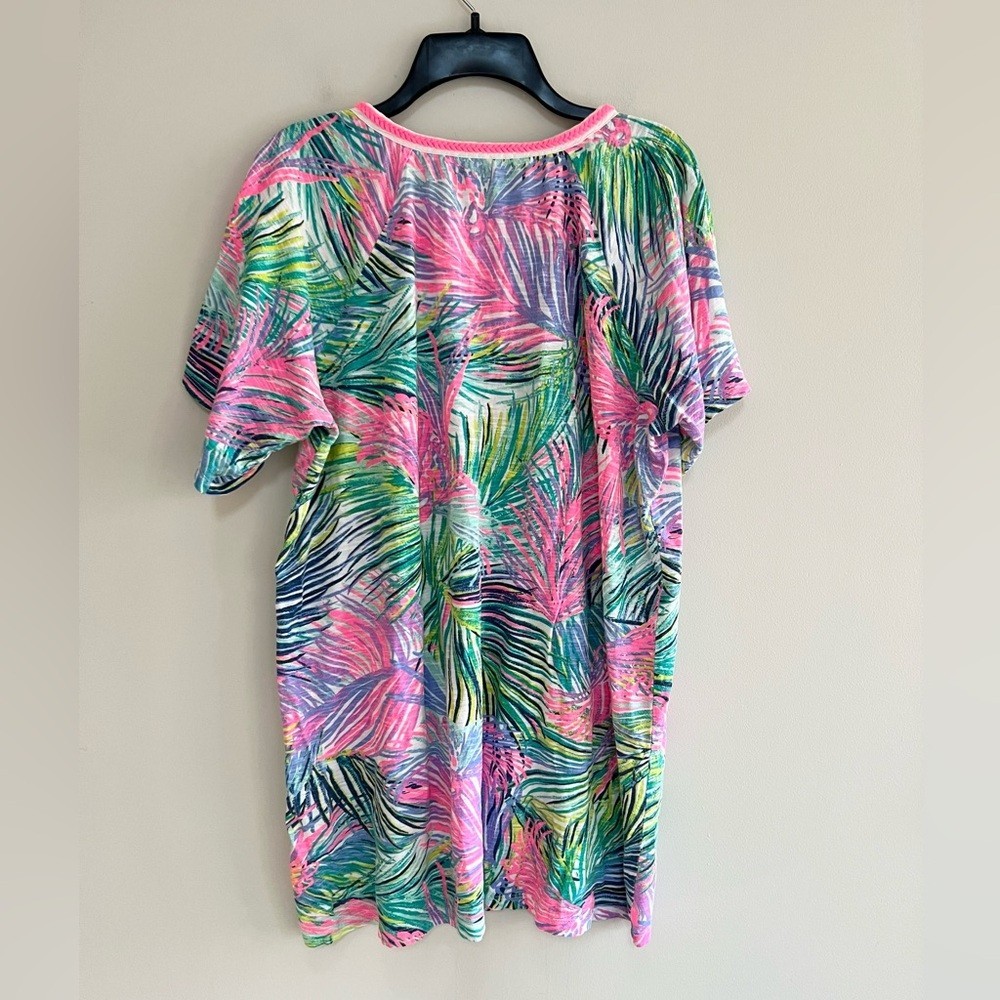 Lilly Pulitzer Women’s Bonita Coverup Tropical Palm Print “Scarlet Macaw”, L
