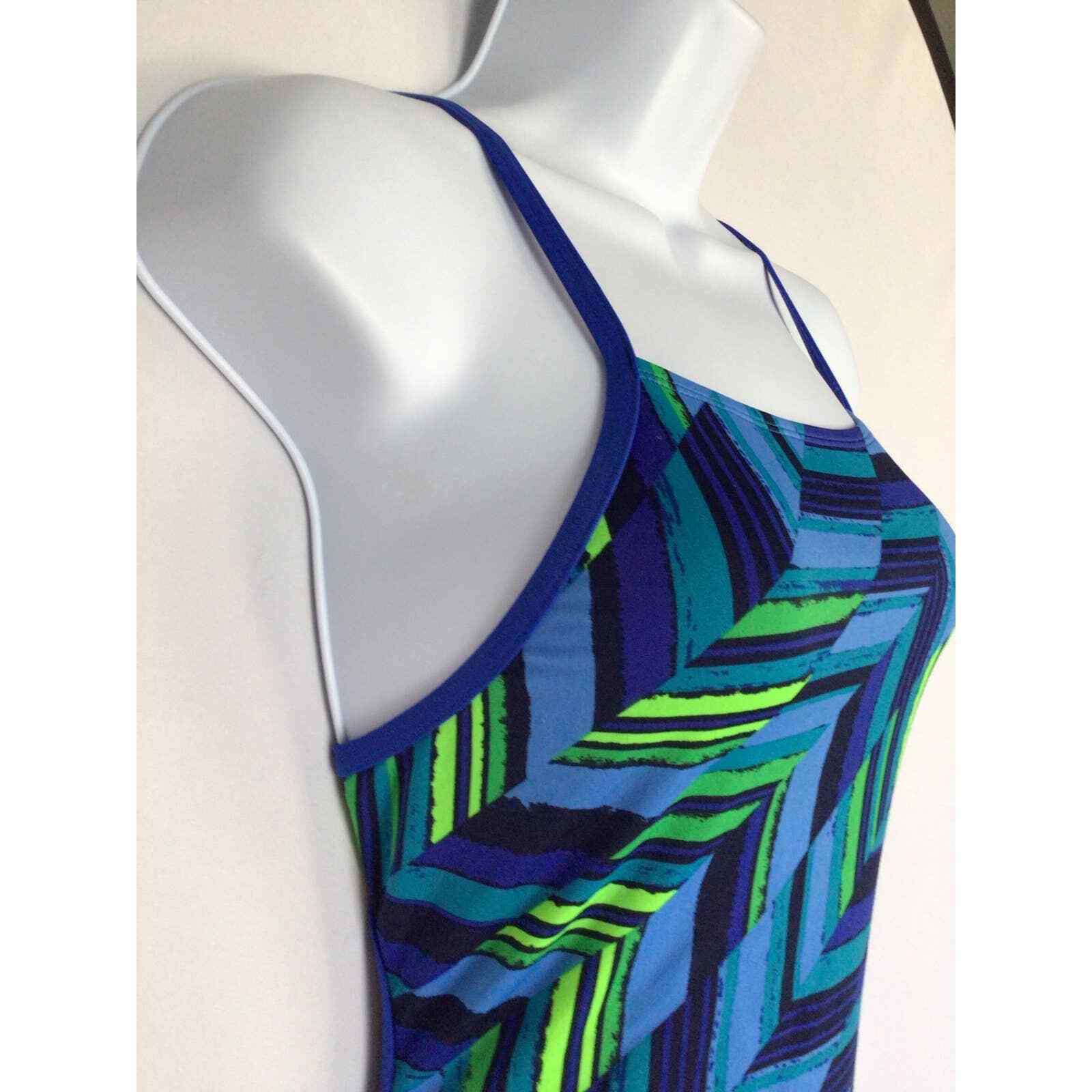 Speedo Endurance 1peice Bathing Swimsuit size 6 Navy Green Blue Black