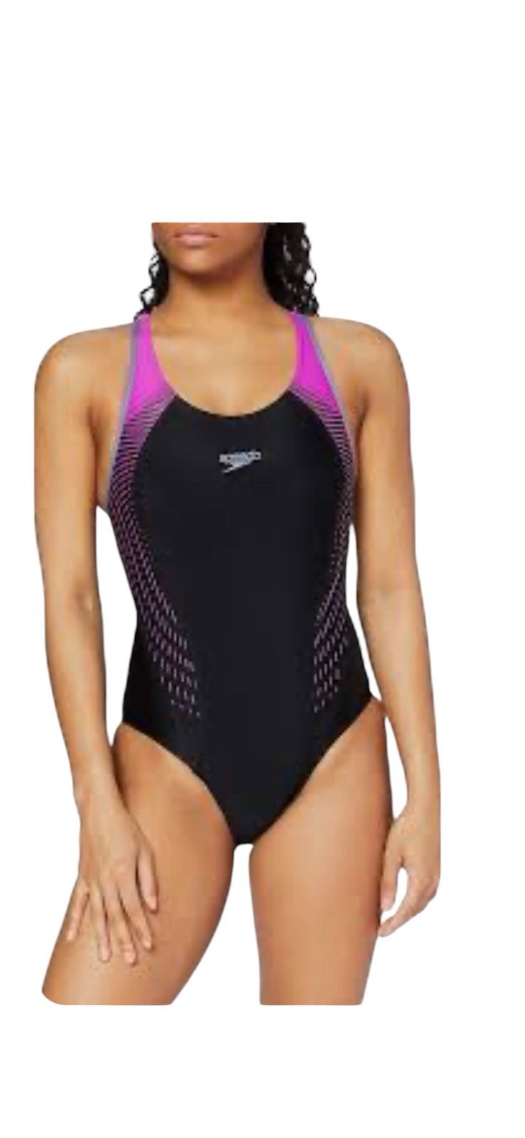 Speedo Women’s Fit Laneback Swimsuit Mesh Lined In Black & Pink Size Au 12