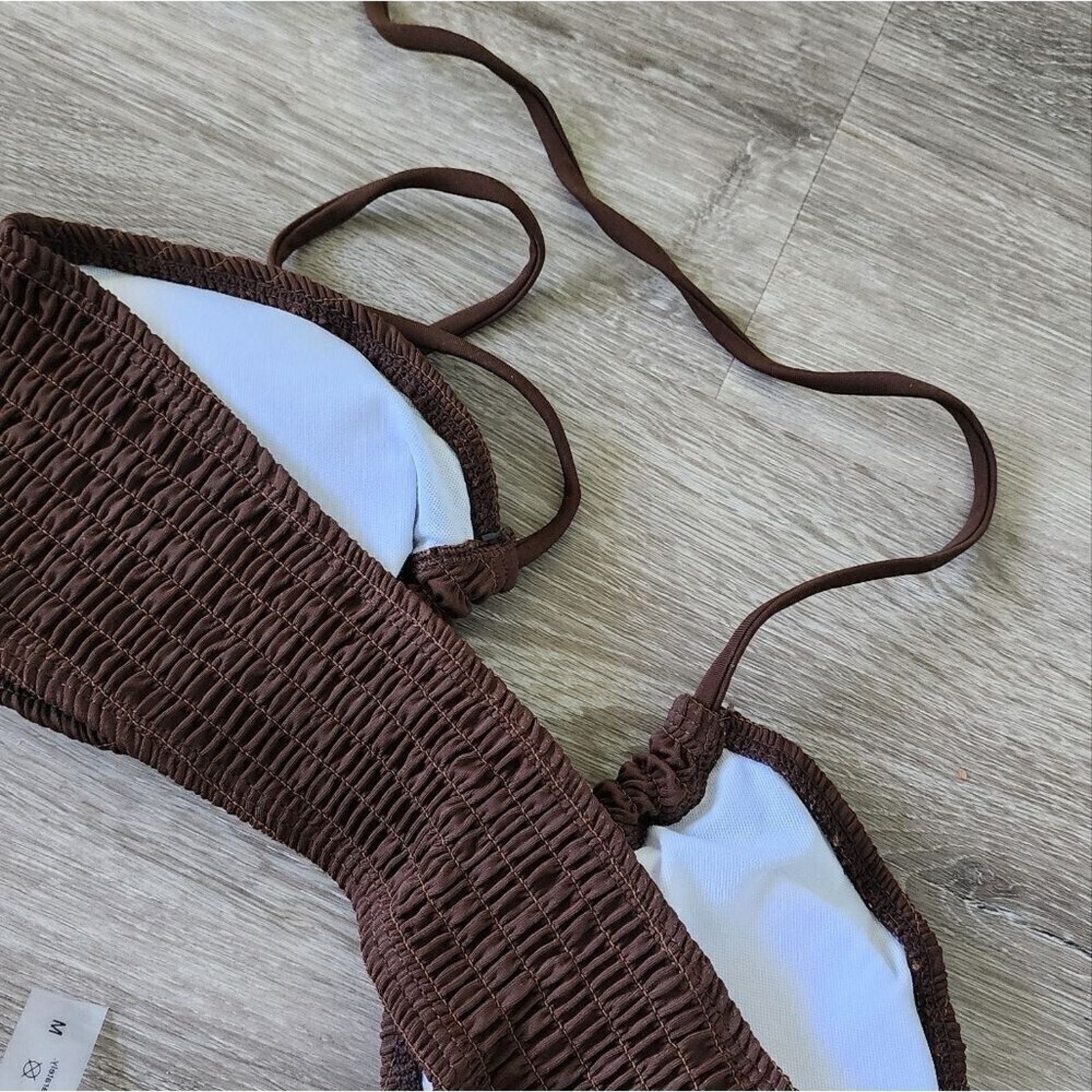 SweatyRocks Women’s 2 Piece brown Ribbed Tie Side Halter Bikini Swimsuit Medium