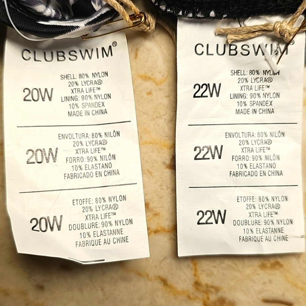 NWT Clubswim Caribbean Palms Black & White Womens 2-piece Swim Suit 20W & 22W