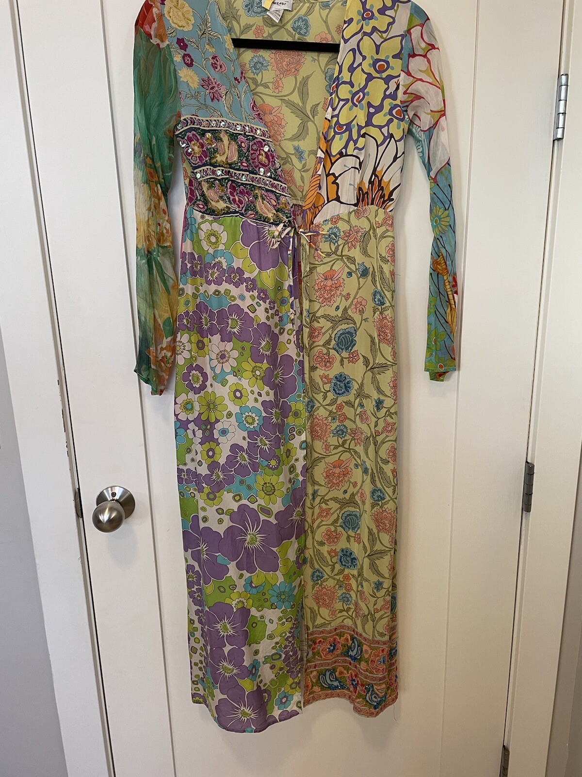EUC MAMIO Italian made silk mix floral beaded luxurious beach cover up SZ S $590