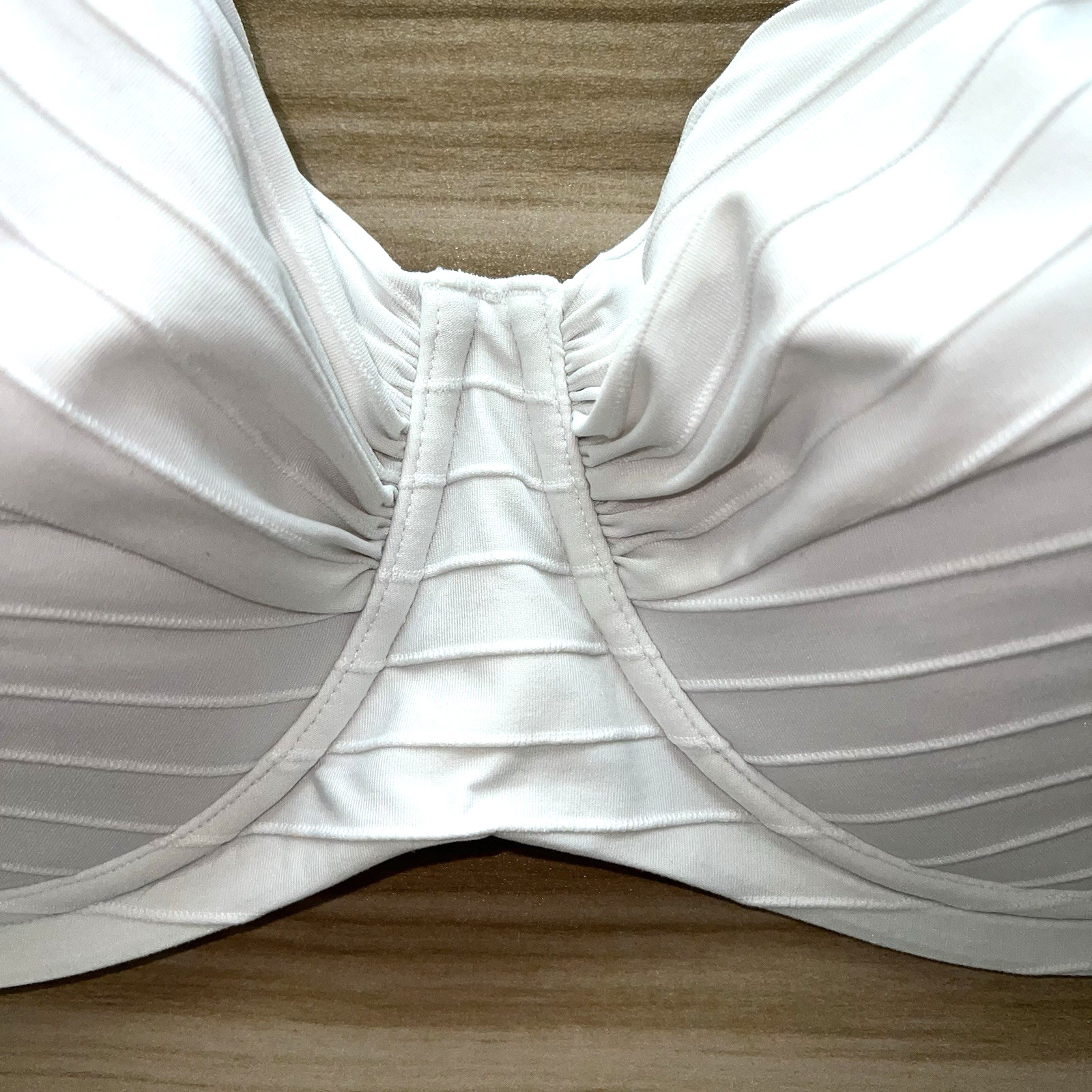 Lands’ End 18W Bikini Swim Top White Underwire Bra Lined Ruched Plus Size