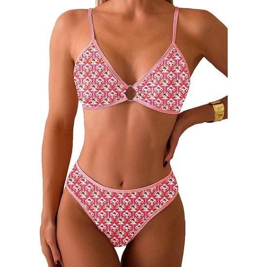 MSRP $38 Fanuerg Women’s Pink Coconut XS Triangle Bikini Sets O Ring Linked Two