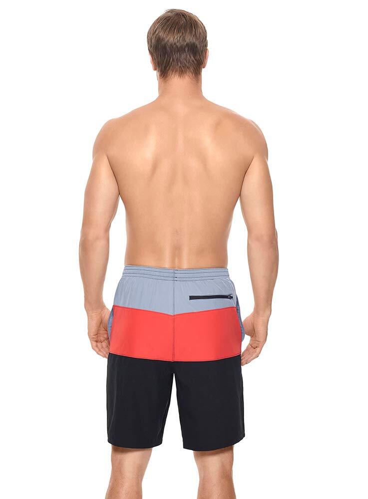 Reebok Men’s UPF 50 Colorblock Volley Elastic Waist Swim Shorts Black Red Small