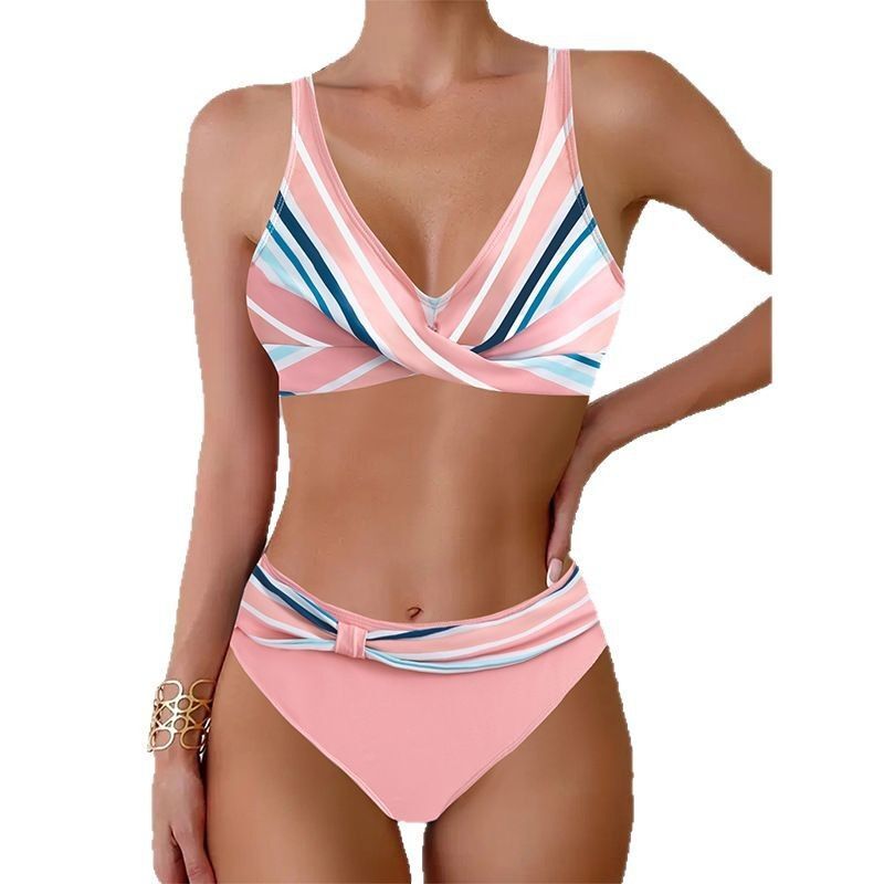 Women’s Striped Swim Top Adjustable Bikini Swimwear