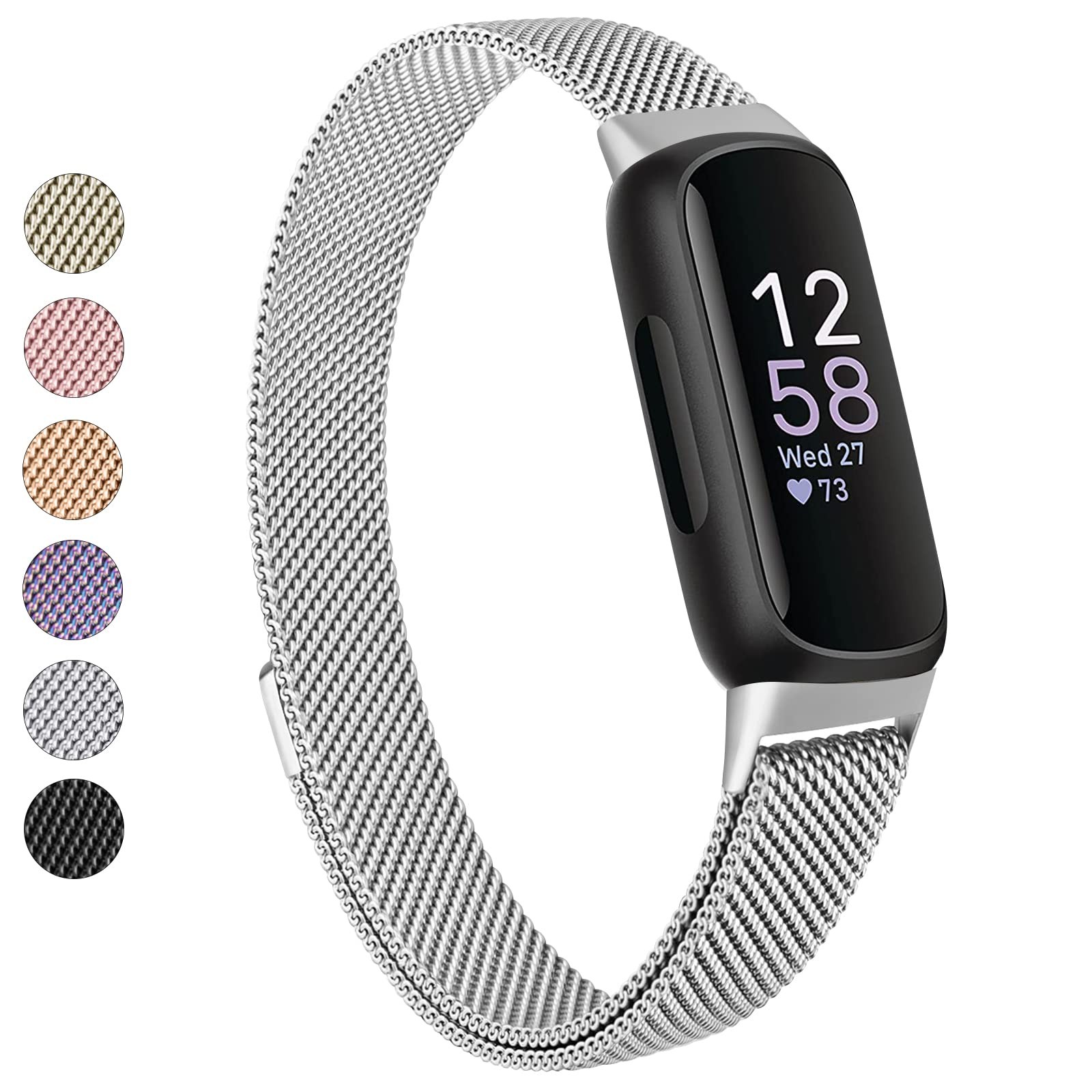 Vanjua for Fitbit Inspire 3 Bands Women Men, Stainless Steel Metal Mesh Loop Adj