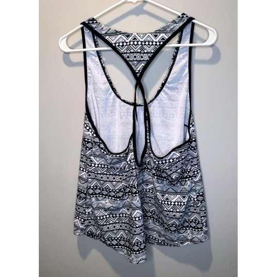 Womens XXL Black White Geometric Tribal Print Racerback Active Swim Top NEW