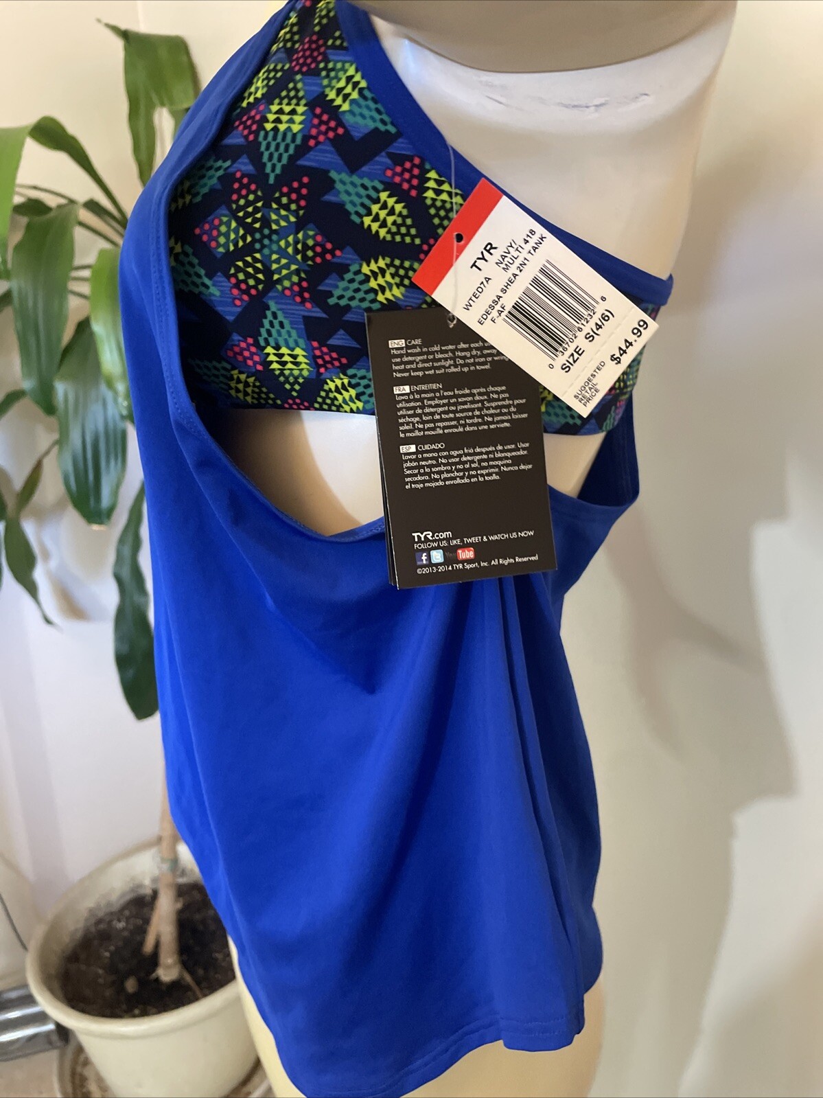 TYR Women’s Edessa Shea 2 in 1 Swim Tank – Sz.4/5 Sm. Blue Tank /multi Color Bra