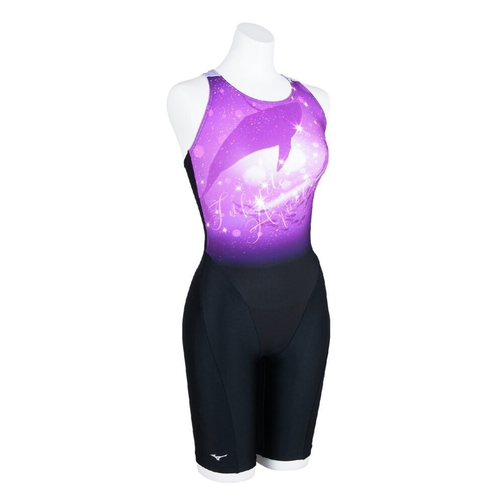 Mizuno Women’s Swim Fitness All-in-One Swimsuit Dolphin Print Black/Purple 2025