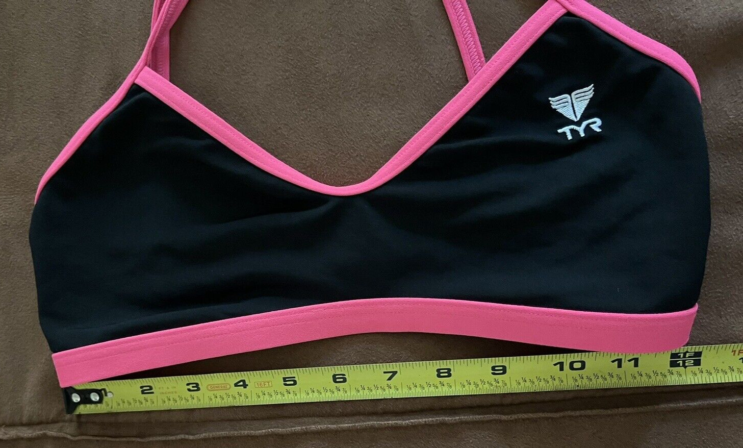 TYR Bikini Top Athletic Crisscross Strappy Black W/ Pink Trim Swimwear S (4/6)