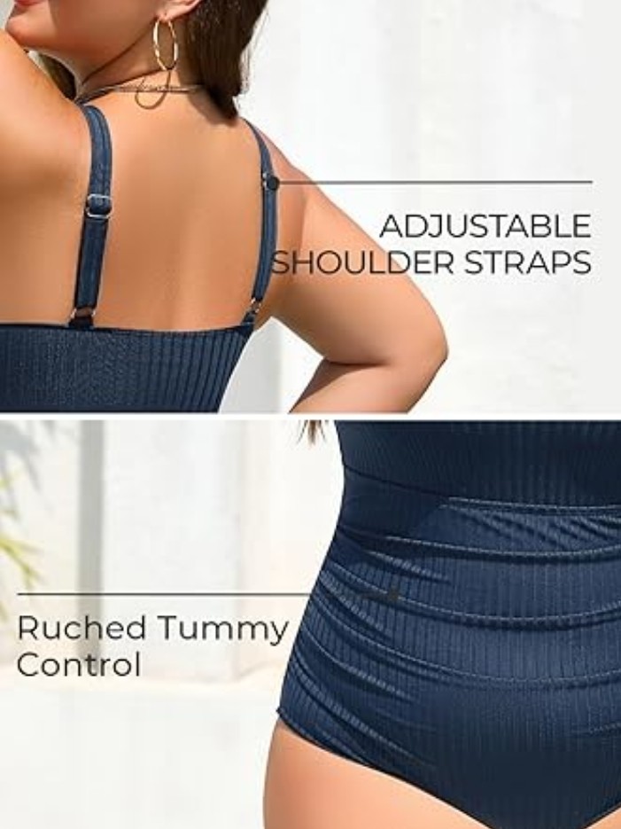 Plus Size Swimsuit Women One Piece Button up Tummy Control Bathing Suit Retro