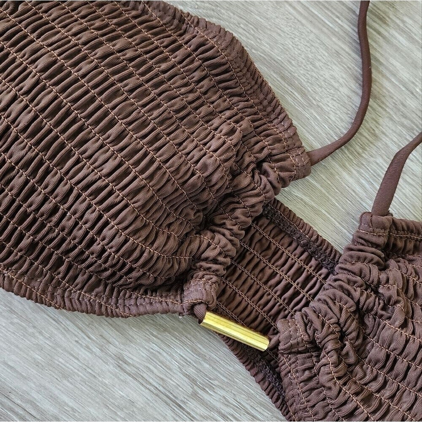 SweatyRocks Women’s 2 Piece brown Ribbed Tie Side Halter Bikini Swimsuit Medium