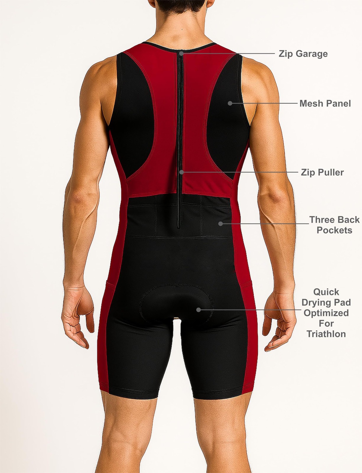 Wixen Men’s Triathlon Suit – Padded One-Piece Sleeveless Trisuit with Rear Zi…