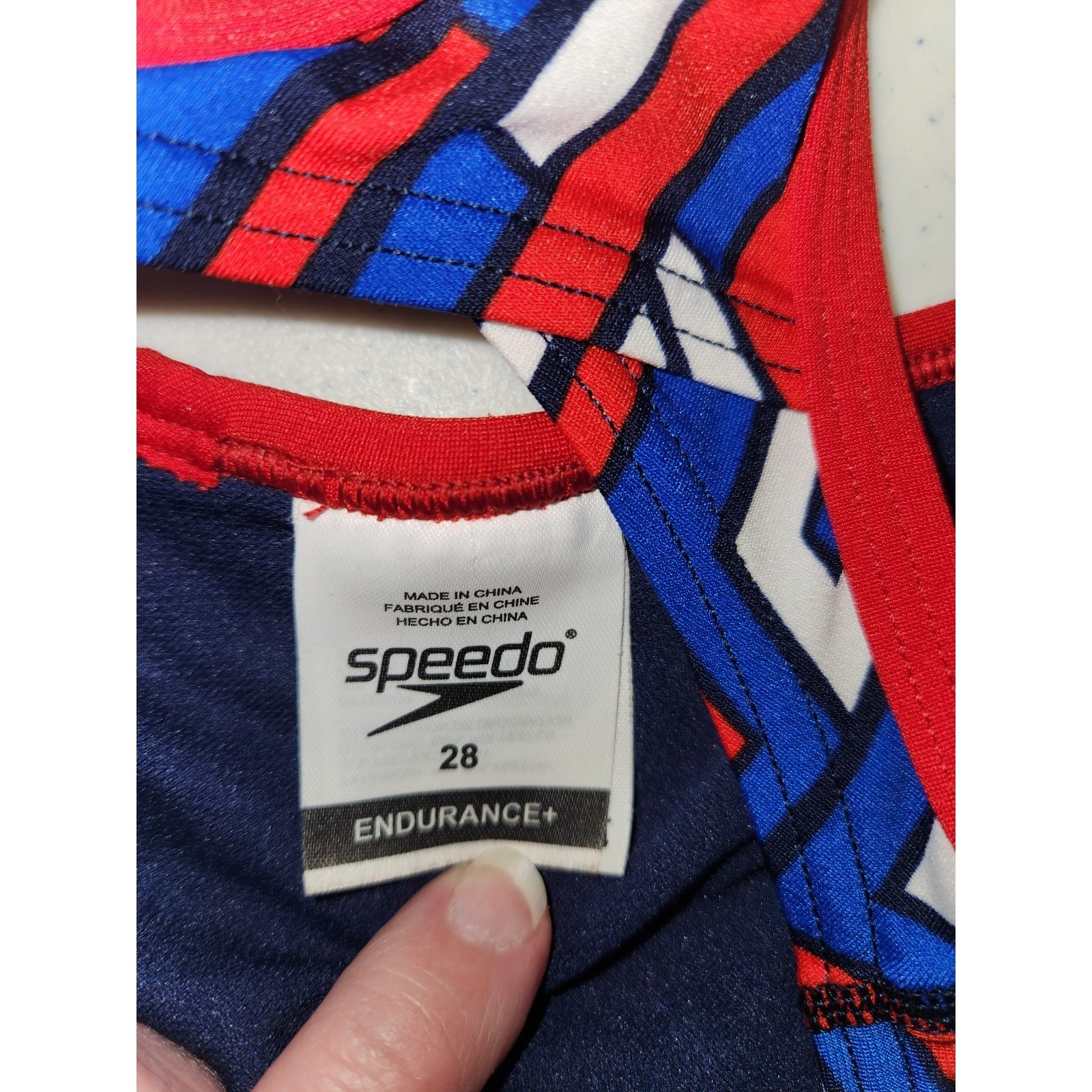 Women’s sz 28 (sz 2 ) Speedo Endurance Plus Red White Blue Swimsuit 1 Piece