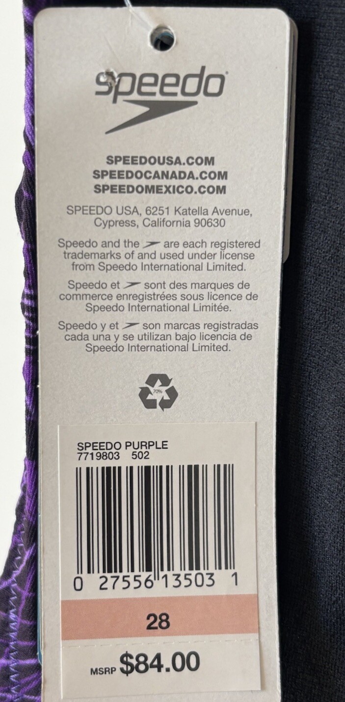 Speedo Womens Endurance+ Swimsuit Purple Size 2/28 Team Practice Competition New