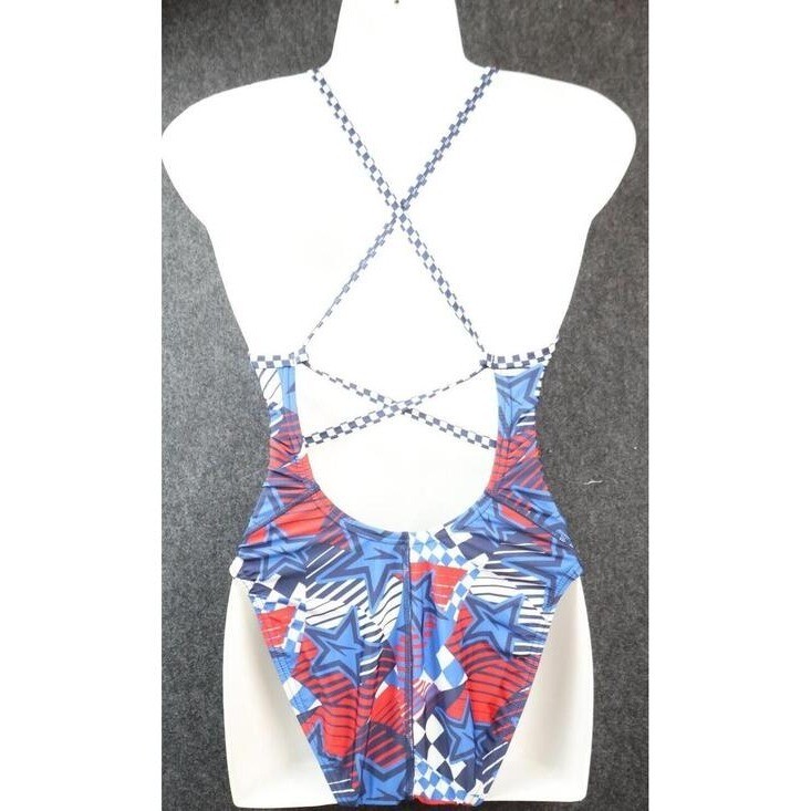Speedo Womens Medium One Piece Swimsuit Womens Red White Blue Open Back NWT