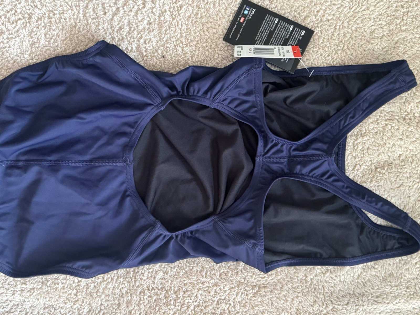 TYR Navy Competitive One Piece Maxback Swimsuit Size 34 Polyester/Spandex