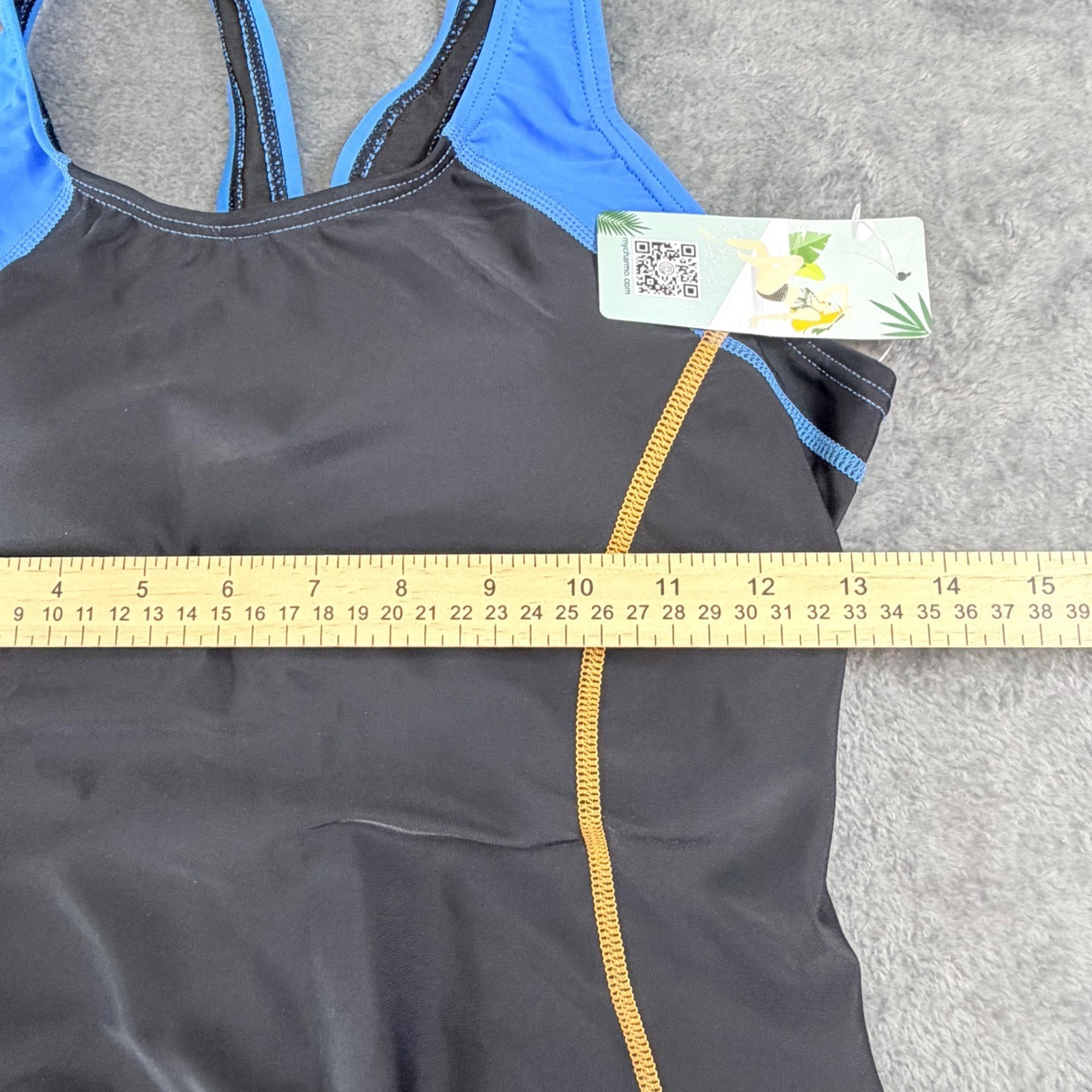 Charmo Womens Racerback One Piece Swimsuit Black Blue Athletic Training Size S