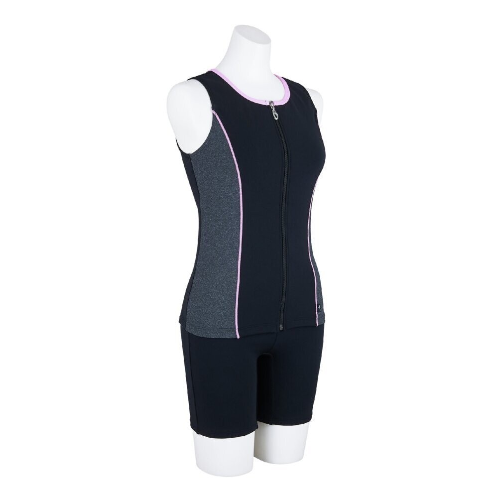 Mizuno Women’s Aqua Fitness Two-Piece Swimsuit Front Zip Tank Top Black/Pink